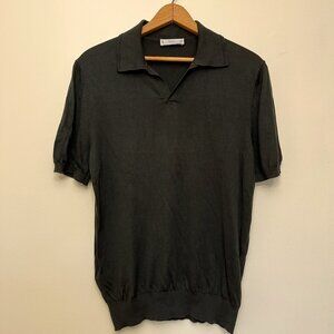 MNG Dark Green Short Sleeve Slim Fine-Knit Polo, Size Medium